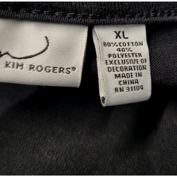 Kim Rogers Shirt Womens XL Black Long Sleeve Poinsettia Embroidered Christmas - Picture 4 of 12